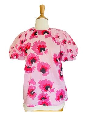 Banjanan  Pink Floral Puff Sleeves Santos Top XS